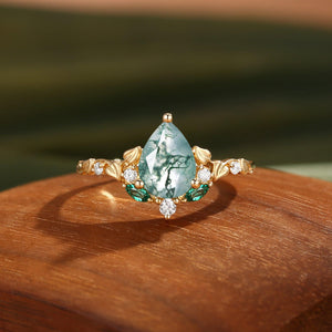 Hedera Heart Leaf Moss Agate Engagement Ring.