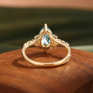 Hedera Heart Leaf Moss Agate Engagement Ring.