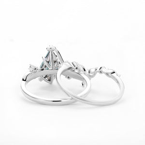 Unique Kite Cut Moss Agate Vine Engagement Ring Sets 2pcs.