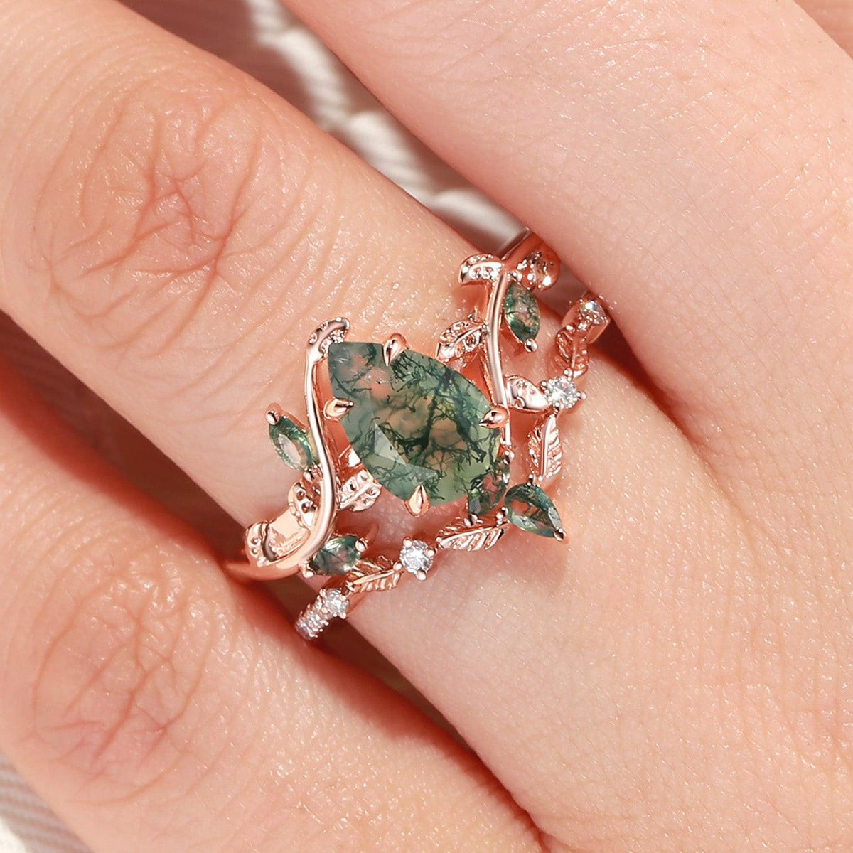 Daphne’s Vine | Pear Cut Moss Agate Bridal Set 2pcs.
