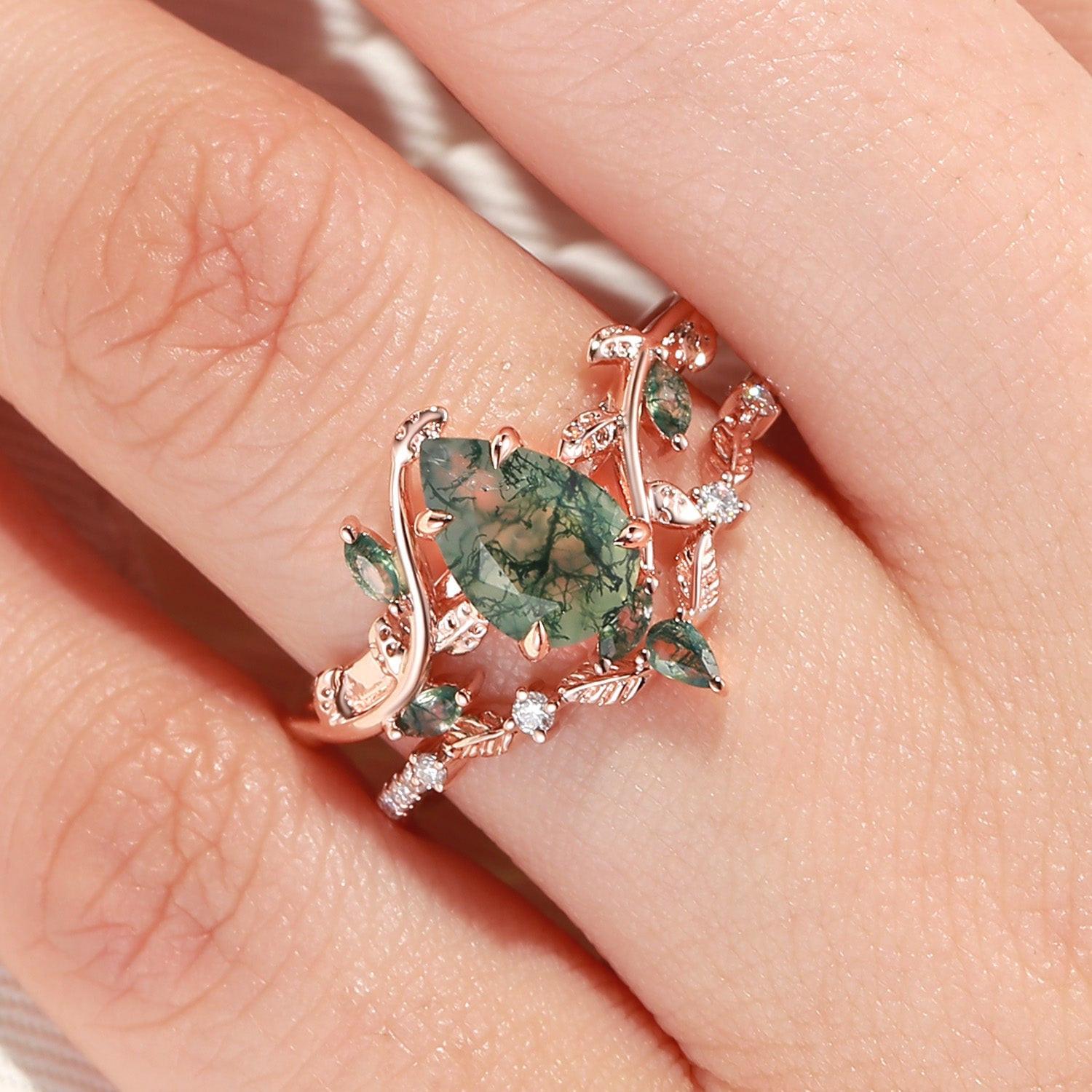 Daphne’s Vine | Pear Cut Moss Agate Bridal Set 2pcs.