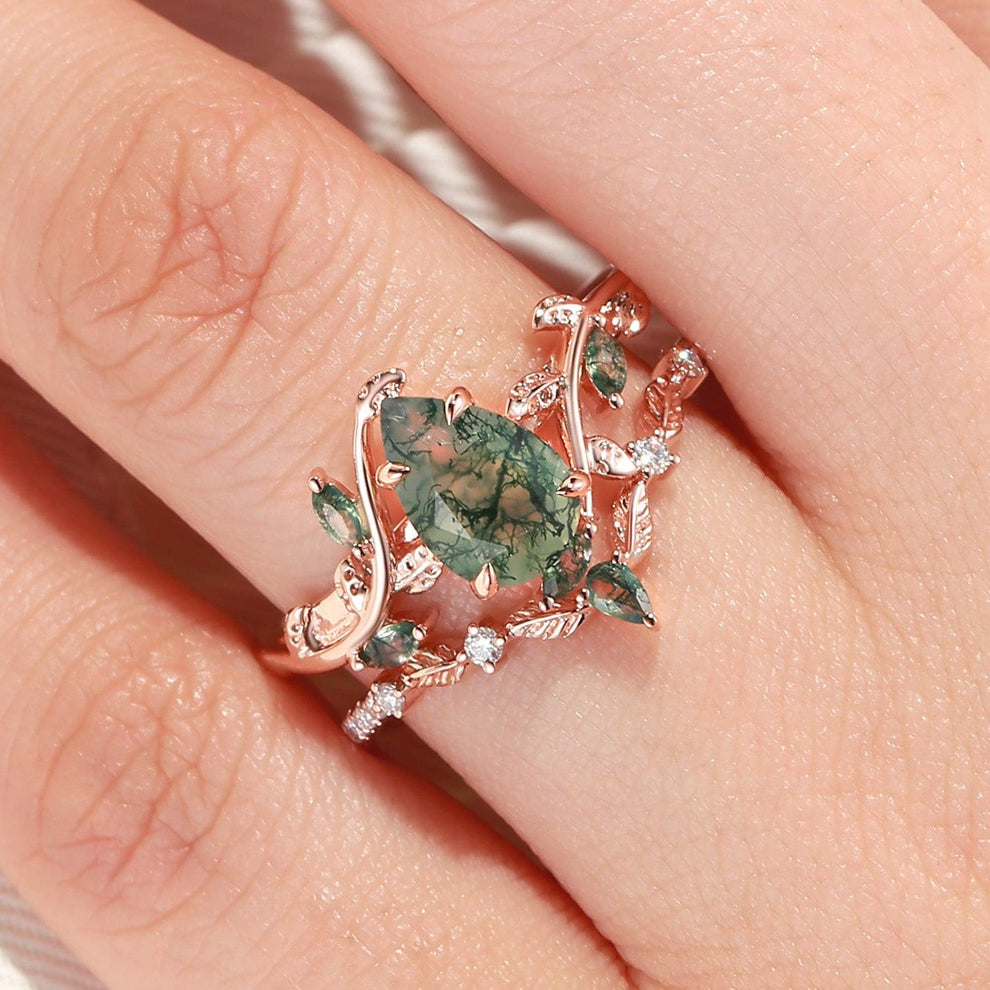 Daphne’s Vine | Pear Cut Moss Agate Bridal Set 2pcs.