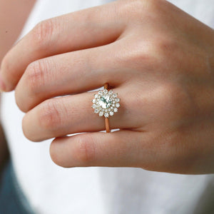 Flower Round Cut Moss Agate Rose Gold Ring.