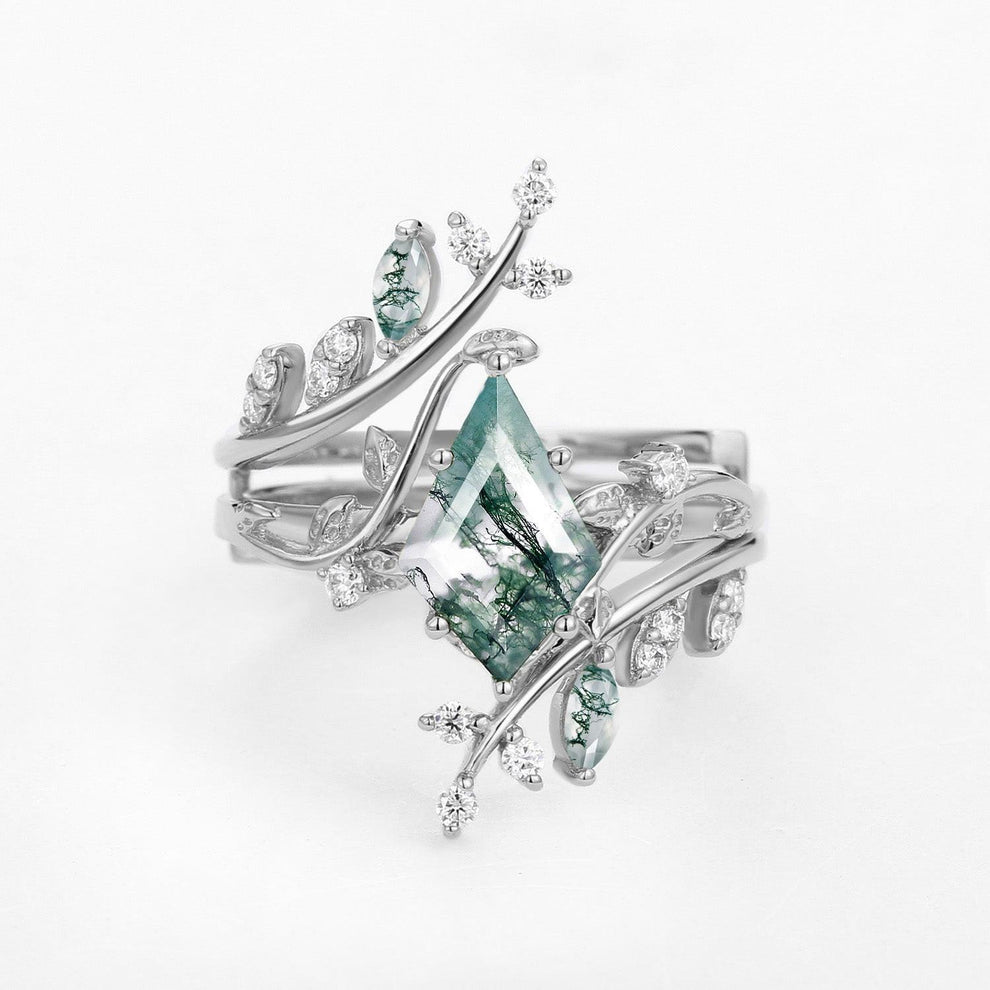 Elara’s Bower | Kite Cut Moss Agate Cage Leafy Bridal Set 2pcs.