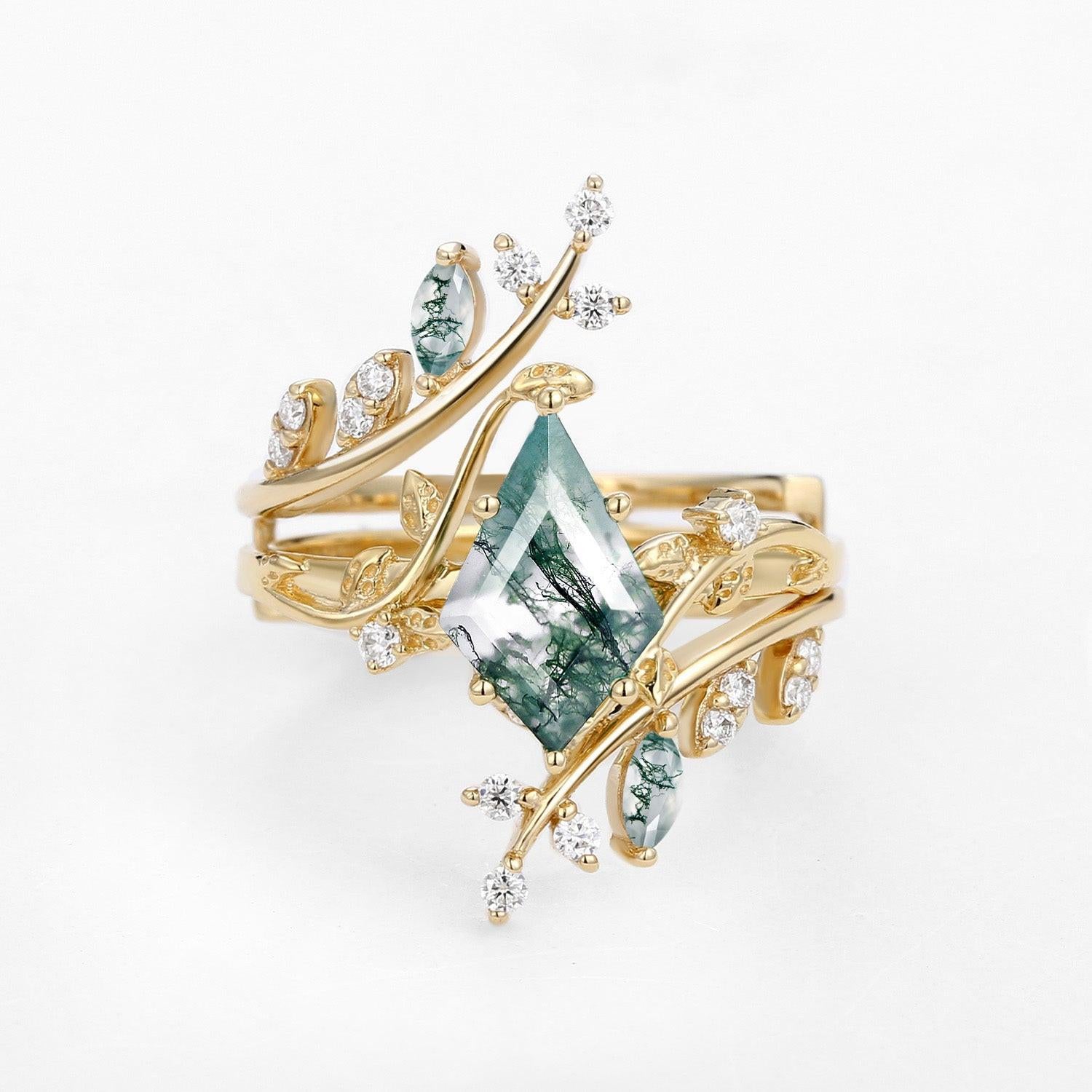 Elara’s Bower | Kite Cut Moss Agate Cage Leafy Bridal Set 2pcs.
