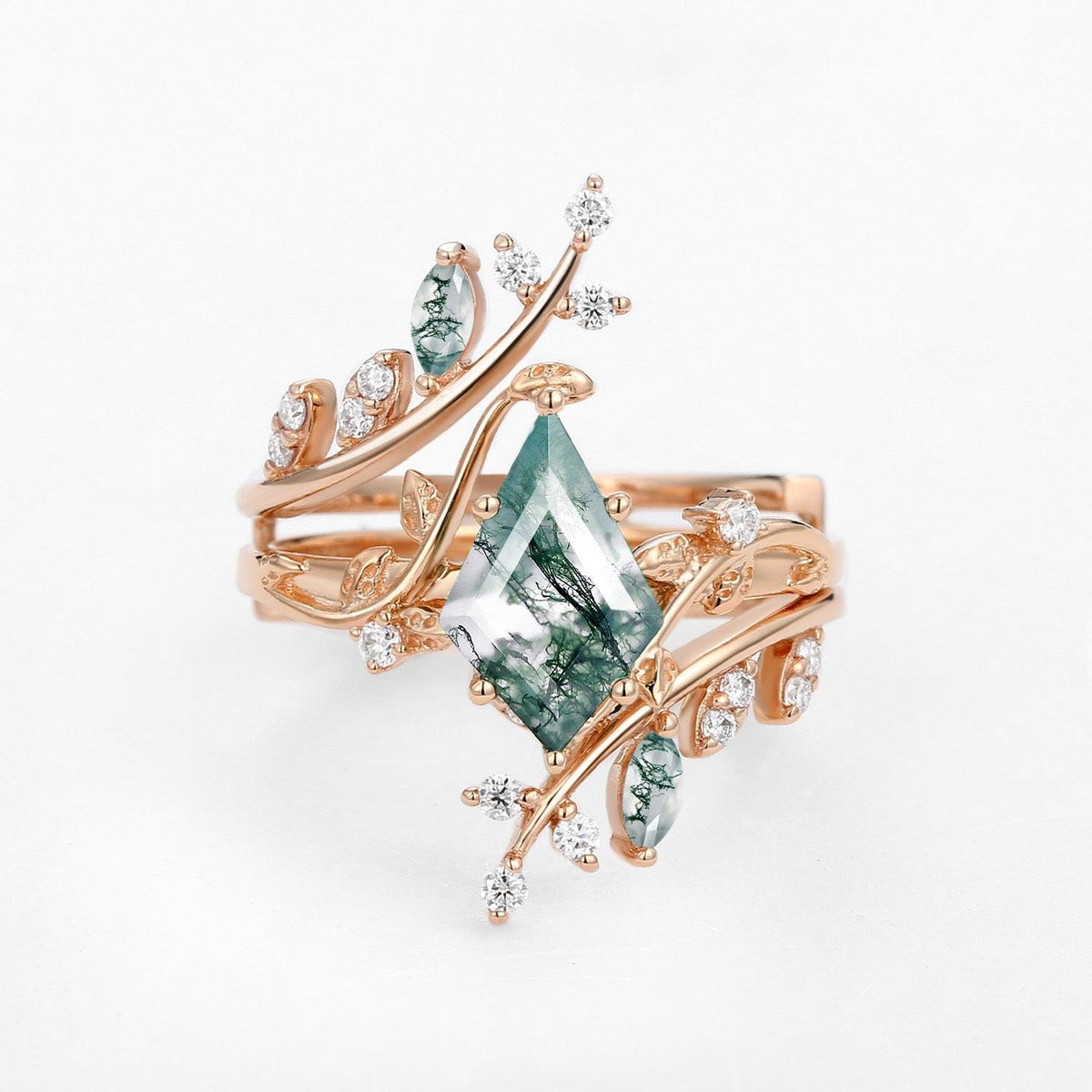 Elara’s Bower | Kite Cut Moss Agate Cage Leafy Bridal Set 2pcs.