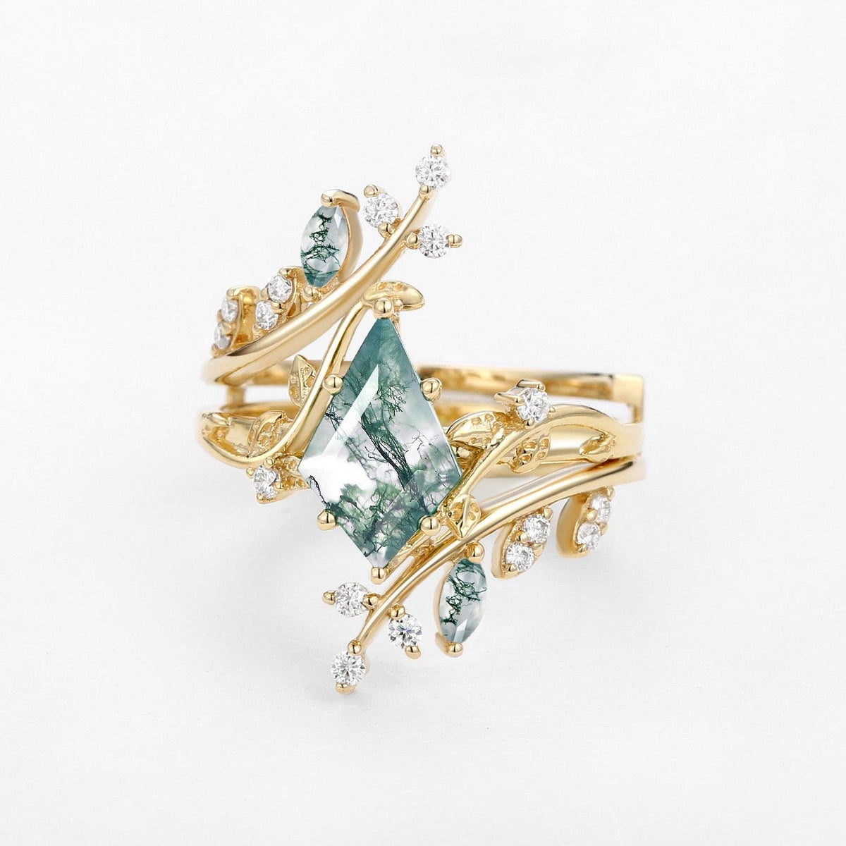 Elara’s Bower | Kite Cut Moss Agate Cage Leafy Bridal Set 2pcs.