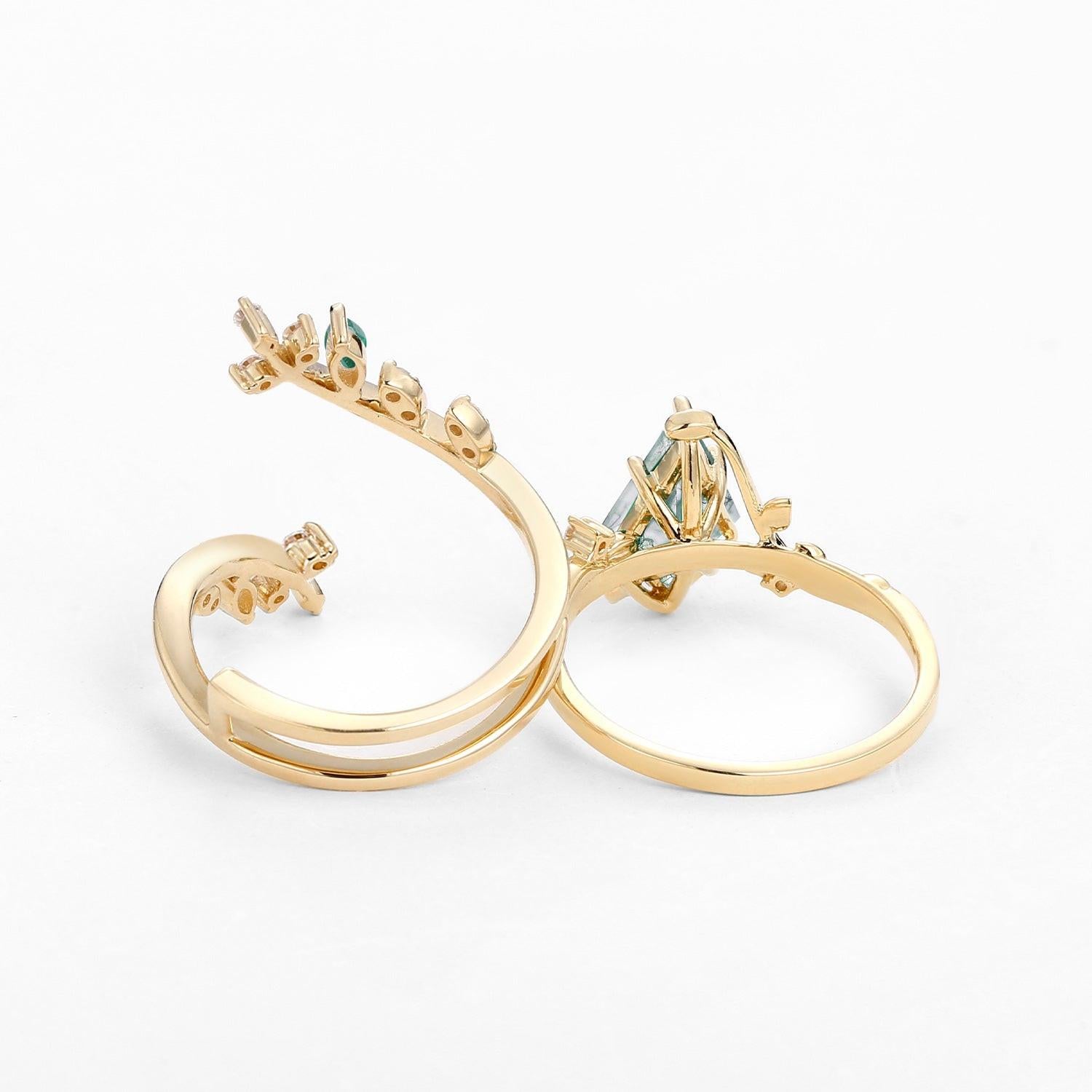 Sylvie’s Enclave | Kite Cut Moss Agate & Emerald Cage Leafy Bridal Set 2pcs.