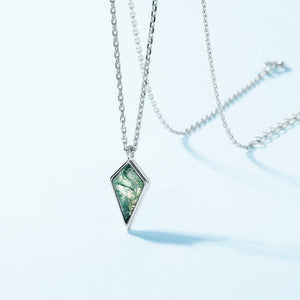 Kite Harmony Natural Moss Agate Pendant Necklace - S925 Sterling Silver.
