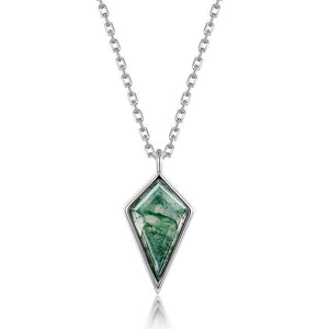 Kite Harmony Natural Moss Agate Pendant Necklace - S925 Sterling Silver.
