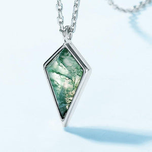 Kite Harmony Natural Moss Agate Pendant Necklace - S925 Sterling Silver.