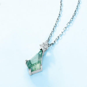 Trillion Cut Natural Moss Agate Point Necklace - S925 Sterling Silver.
