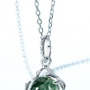 Celtic Knot Natural Moss Agate Pendant Necklace - S925 Sterling Silver.