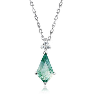 Trillion Cut Natural Moss Agate Point Necklace - S925 Sterling Silver.