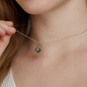 Celtic Knot Natural Moss Agate Pendant Necklace - S925 Sterling Silver.