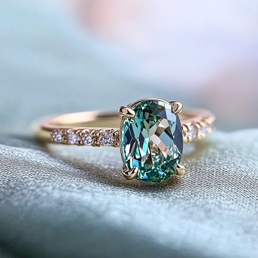 Camille 2CT Oval Cut Green Moissanite Ring