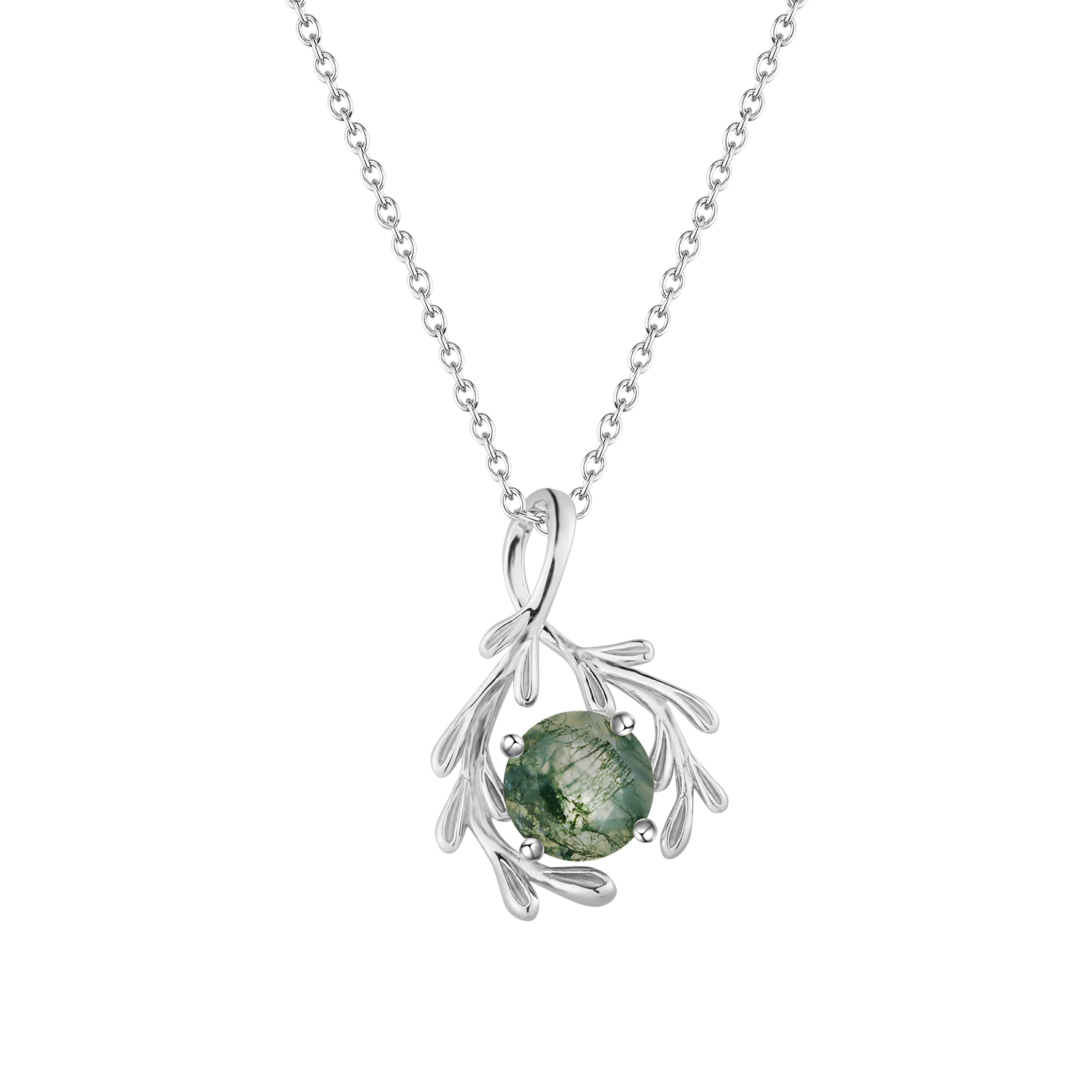 Delicate Leaf Moss Agate Drop Pendant Necklace - Stellaradorn