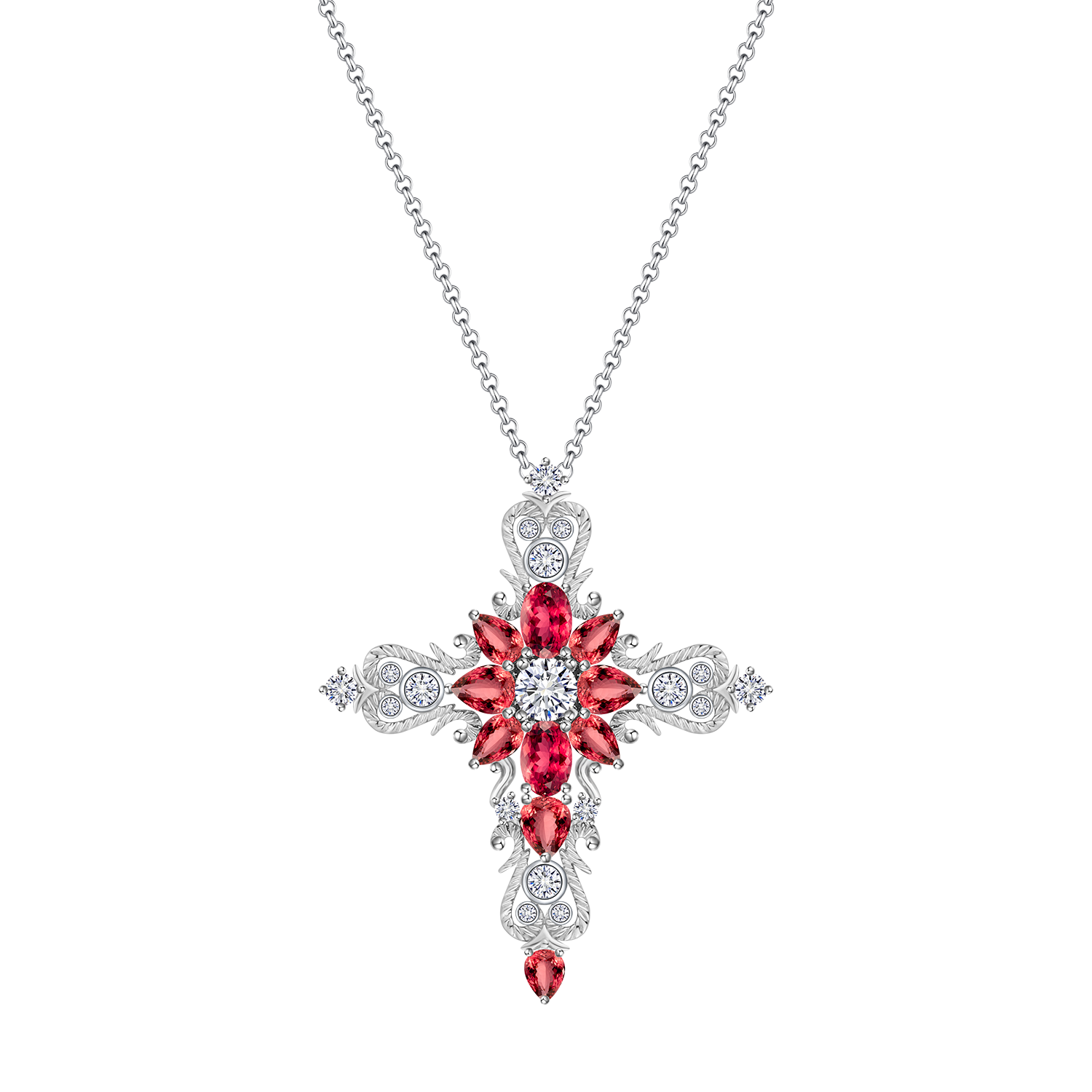 Brilliant Ruby Cross Pendant Necklace - Stellaradorn