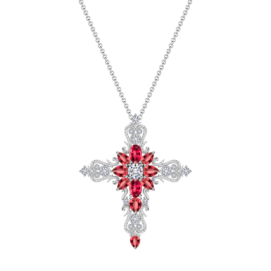 Brilliant Ruby Cross Pendant Necklace - Stellaradorn