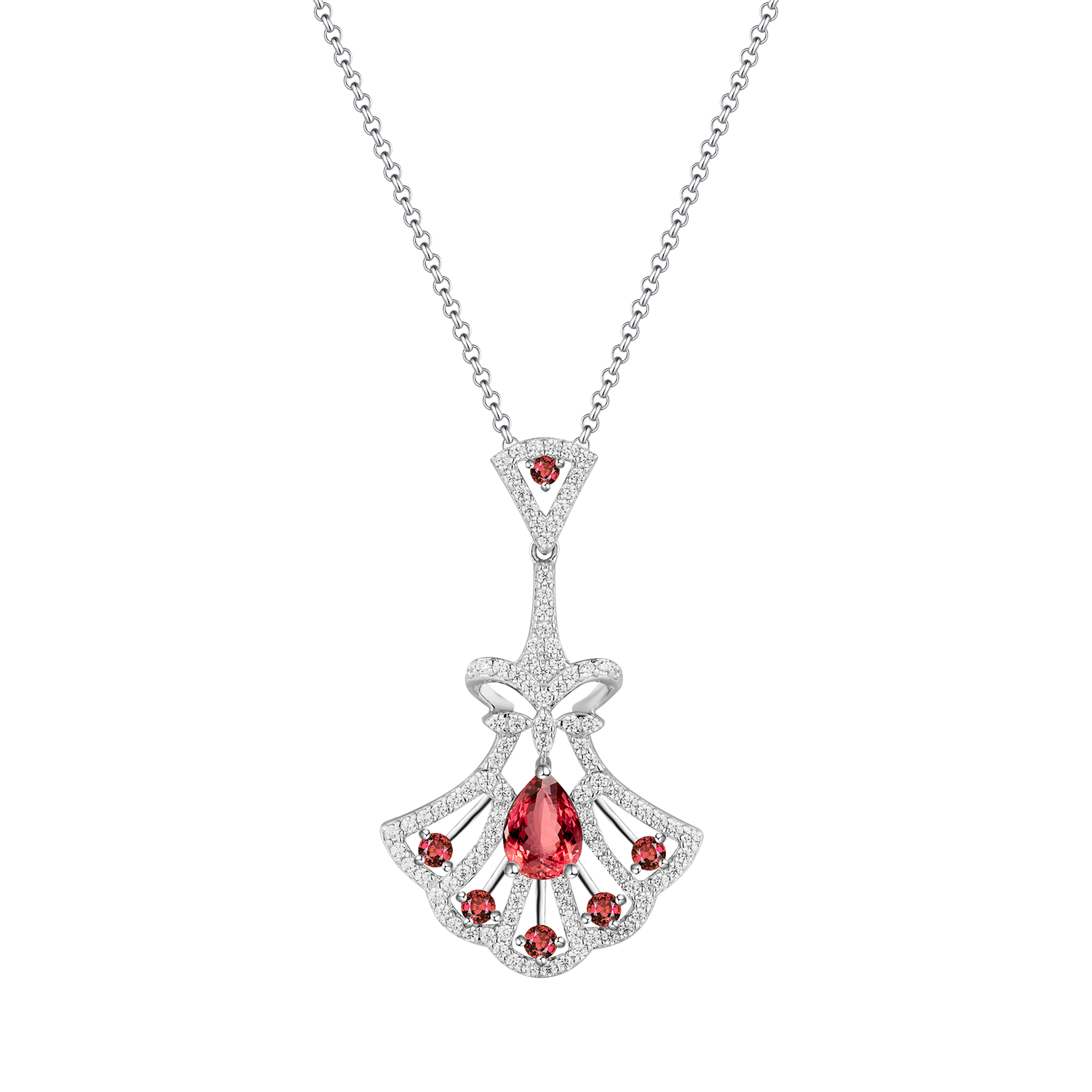 Elegant Ruby Fan Pendant Necklace - Stellaradorn