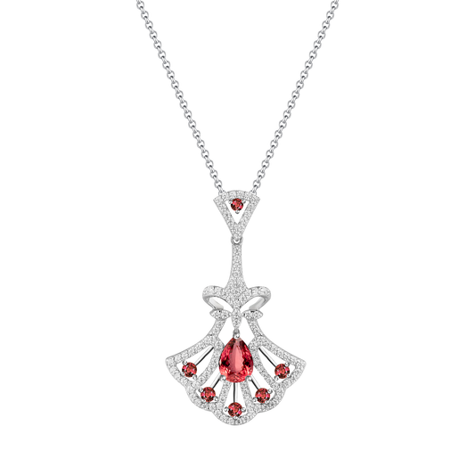 Elegant Ruby Fan Pendant Necklace - Stellaradorn