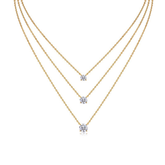 Layered Gold Solitaire Pedant Necklace - Stellaradorn