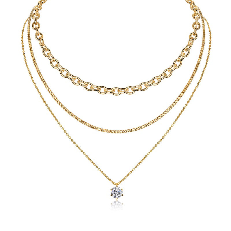 Multi-Layer Gold Solitaire Statement Necklace - Stellaradorn