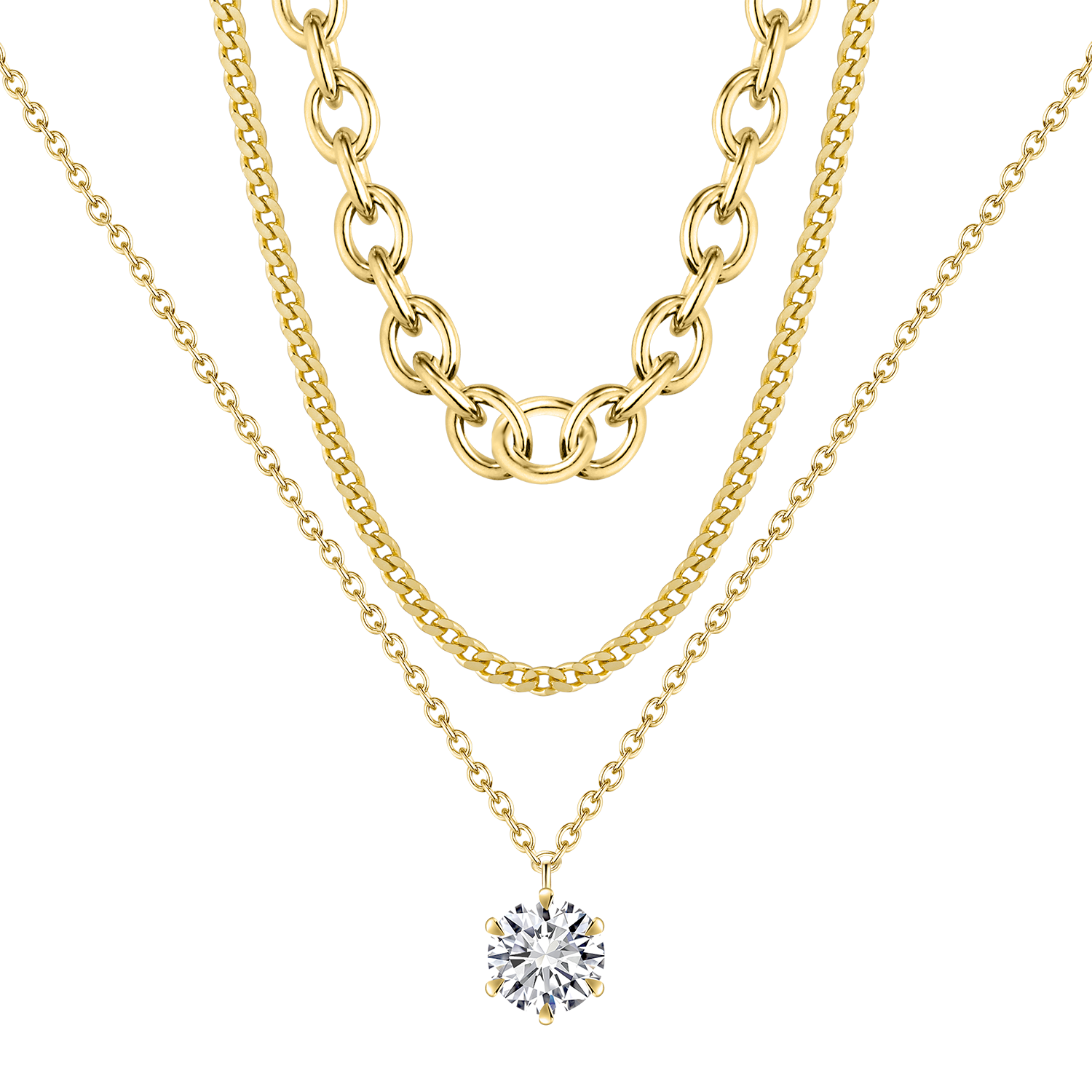 Multi-Layer Gold Solitaire Statement Necklace - Stellaradorn