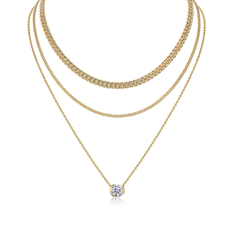 Layered Clavicle Chain Solitaire Necklace - Stellaradorn