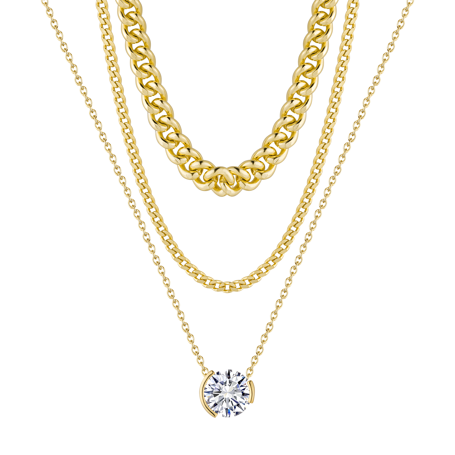 Layered Clavicle Chain Solitaire Necklace - Stellaradorn