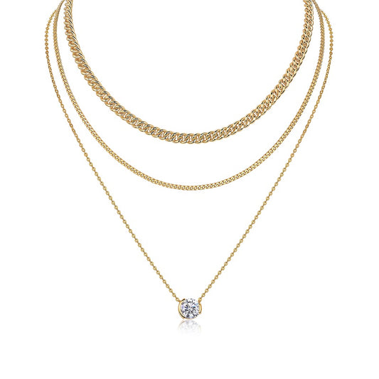 Layered Clavicle Chain Solitaire Necklace - Stellaradorn