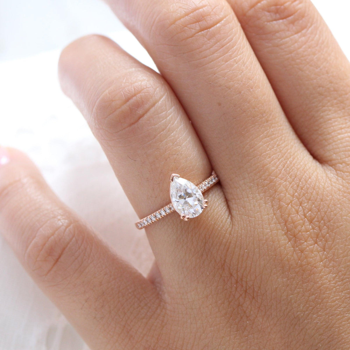 Grace’s Solitaire | 1.7CT Pear Cut Lab Diamond Engagement Ring.