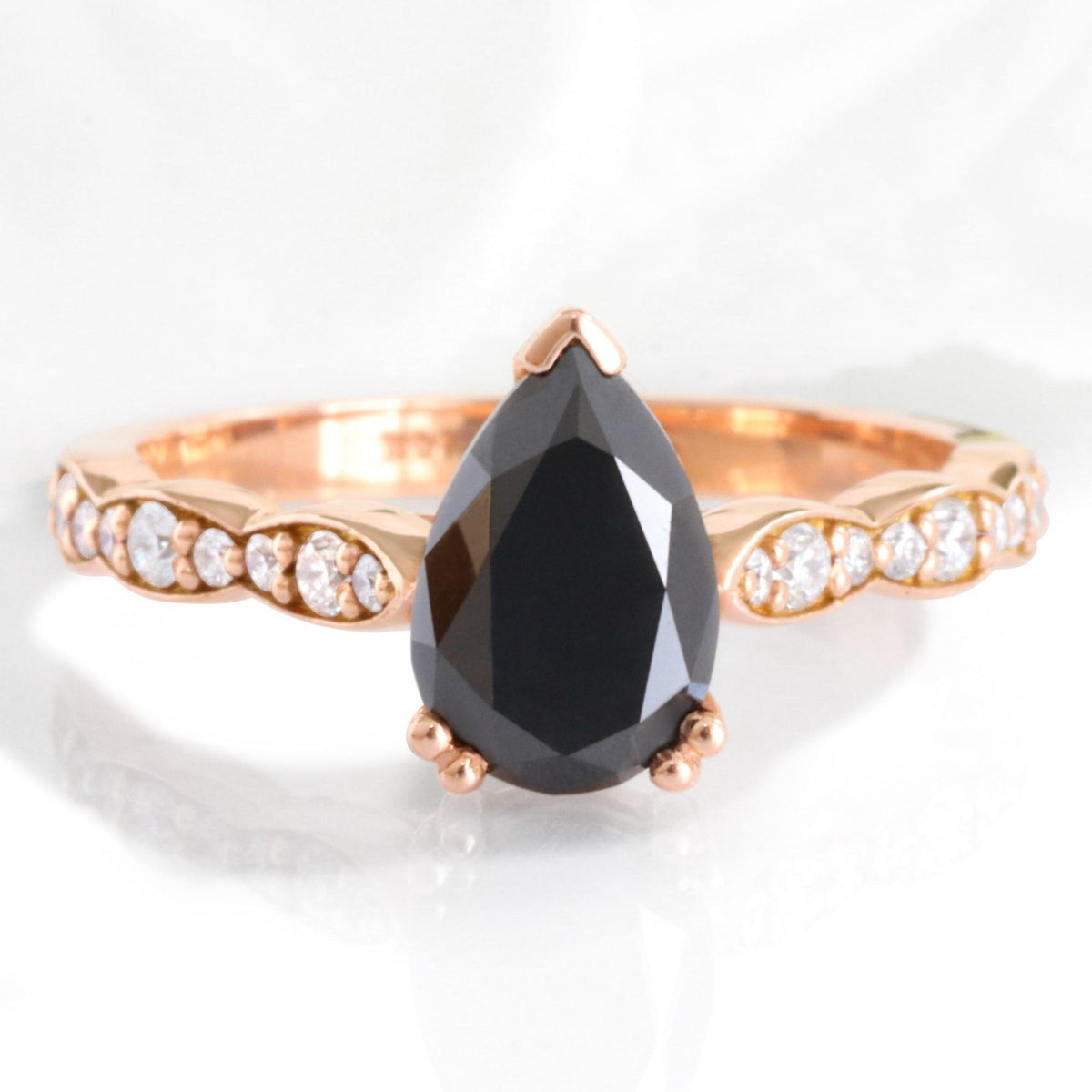 Grace’s Scallop | Pear Black Diamond Solitaire Engagement Ring.