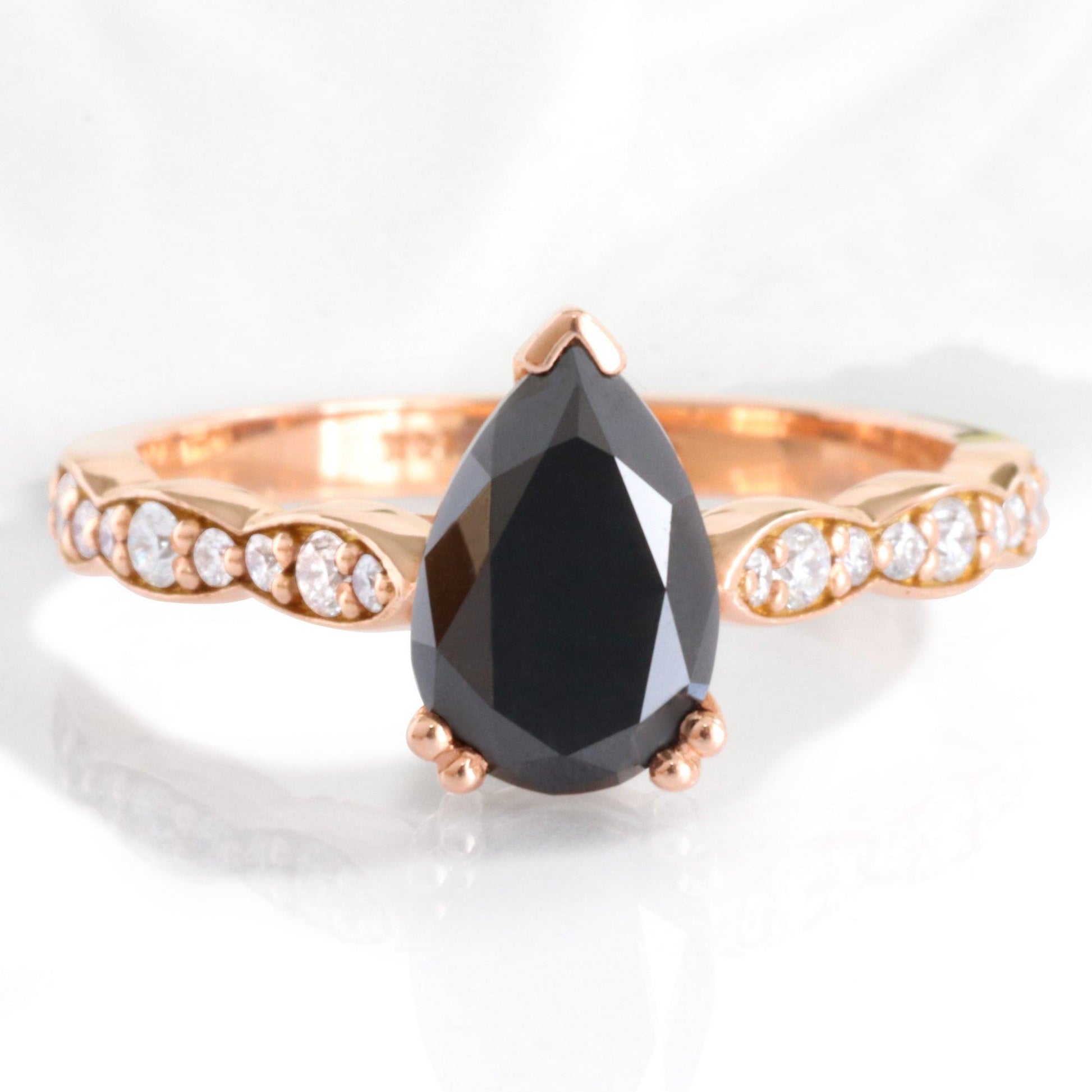 Grace’s Scallop | Pear Black Diamond Solitaire Engagement Ring.