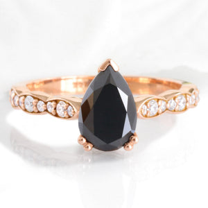 Grace’s Scallop | Pear Black Diamond Solitaire Engagement Ring.