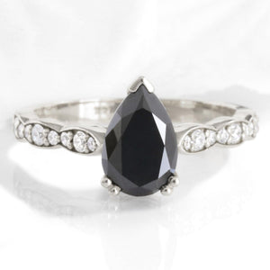Grace’s Scallop | Pear Black Diamond Solitaire Engagement Ring.