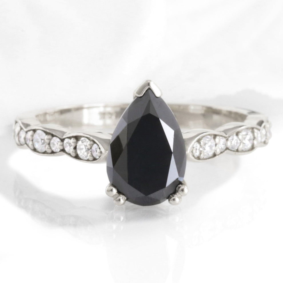 Grace’s Scallop | Pear Black Diamond Solitaire Engagement Ring.