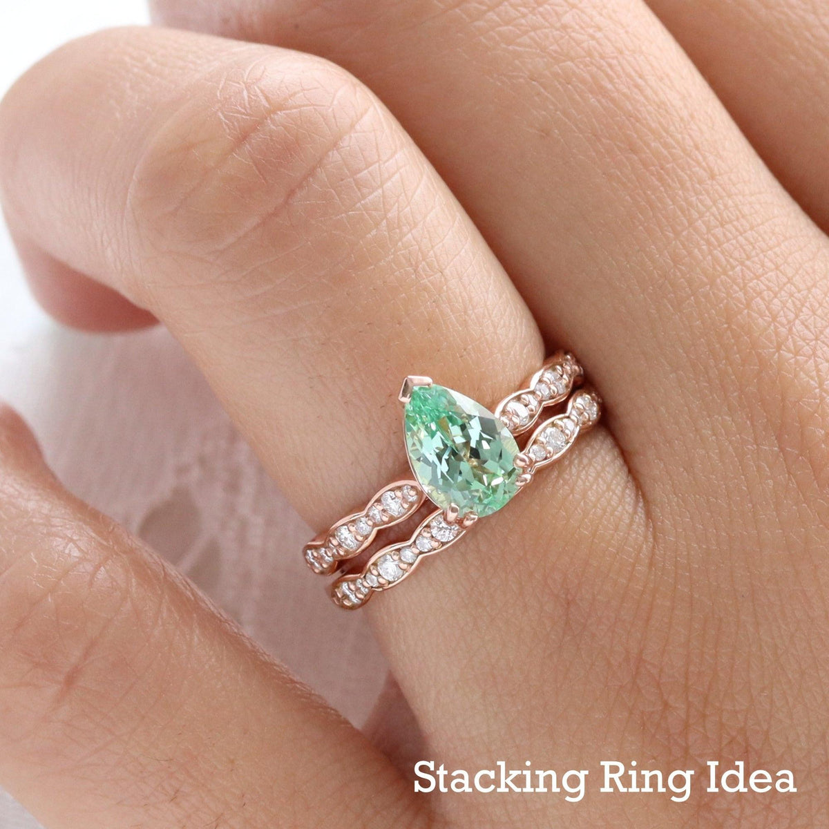 Cora's Mist | 1.5CT Pear Cut Green Sapphire Engagement Ring.