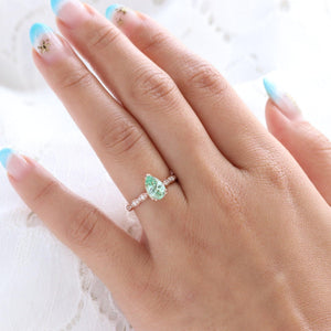 Cora's Mist | 1.5CT Pear Cut Green Sapphire Engagement Ring.