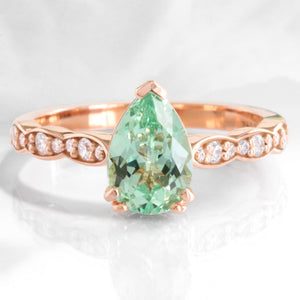 Cora's Mist | 1.5CT Pear Cut Green Sapphire Engagement Ring.