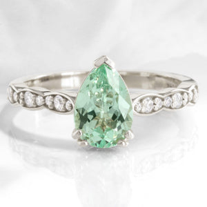 Cora's Mist | 1.5CT Pear Cut Green Sapphire Engagement Ring.