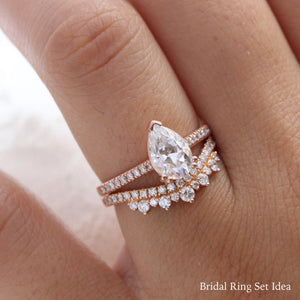 Pear Moissanite Engagement Ring in Grace Solitaire Pave Diamond Band.