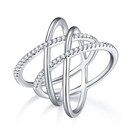 Criss Cross X-Shaped Half Eternity Stacking Ring