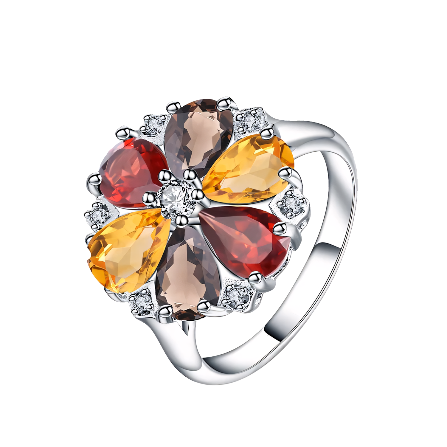 Radiant Floral Garnet Citrine Statement Ring - Stellaradorn