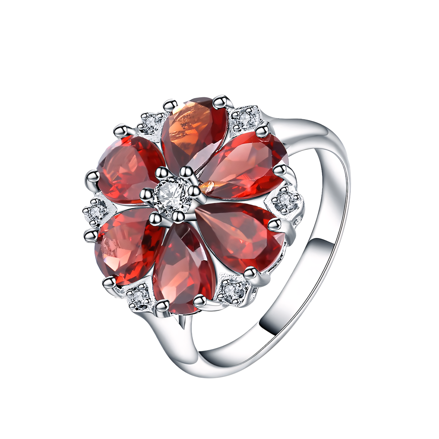 Garnet Blossom Floral Statement Ring - Stellaradorn