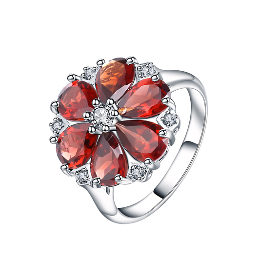 Garnet Blossom Floral Statement Ring - Stellaradorn