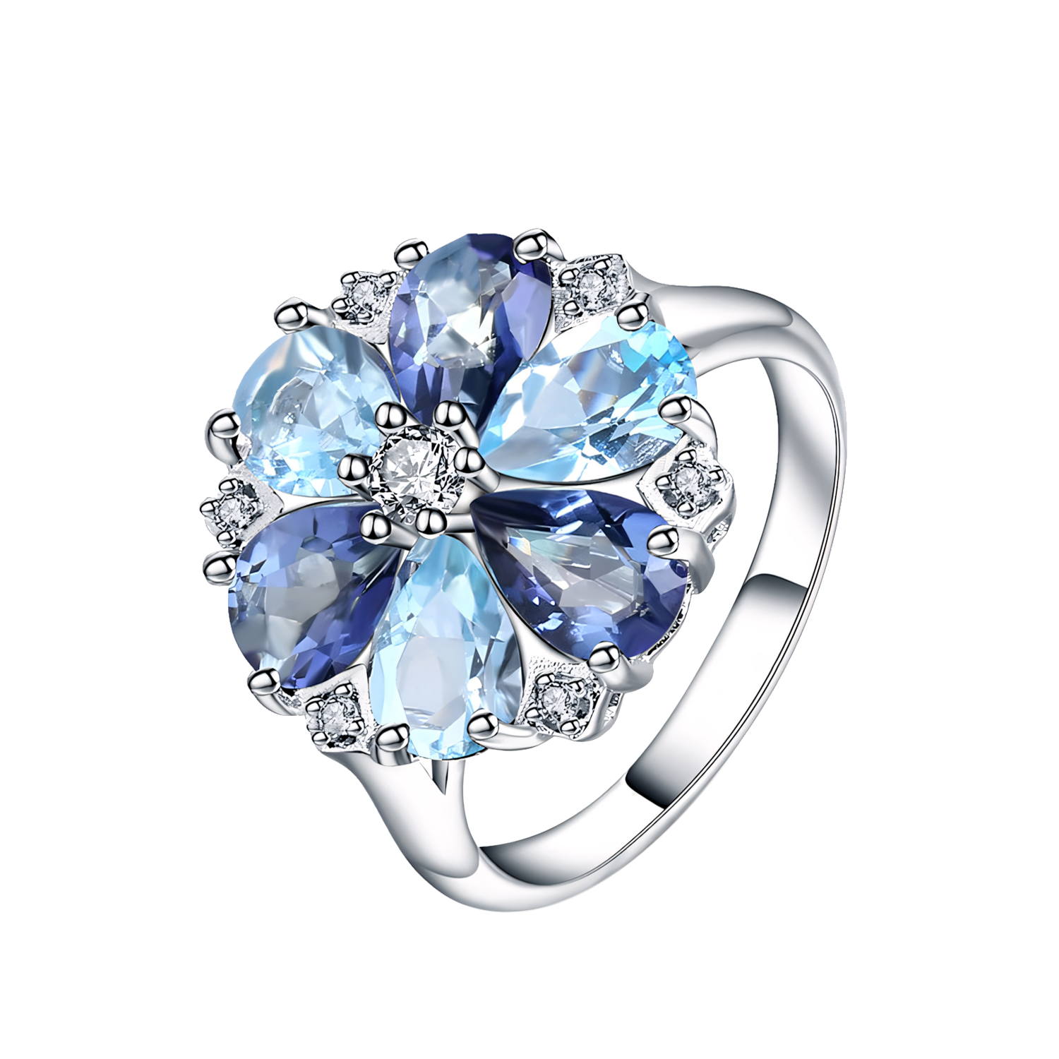 Natural Blue Topaz Floral Statement Ring - Stellaradorn