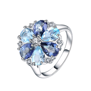 Natural Blue Topaz Floral Statement Ring - Stellaradorn