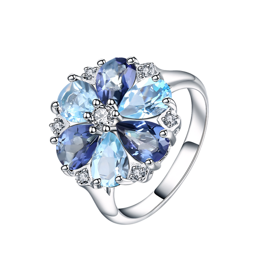 Natural Blue Topaz Floral Statement Ring - Stellaradorn