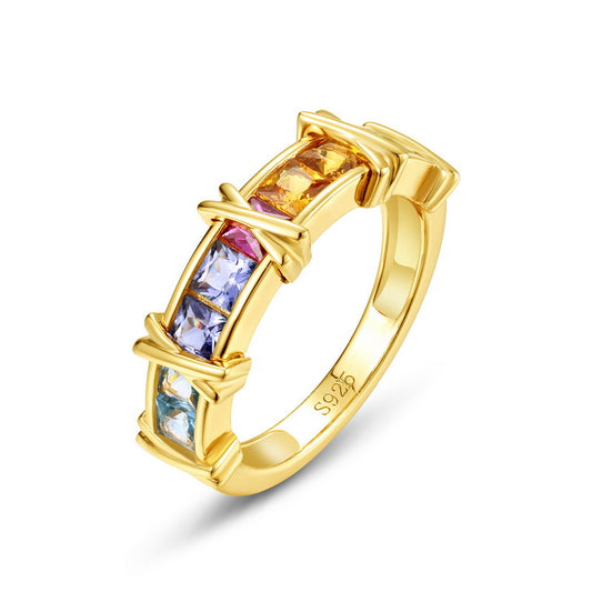 Rainbow Criss Cross  Baguette-cut Ring - Stellaradorn